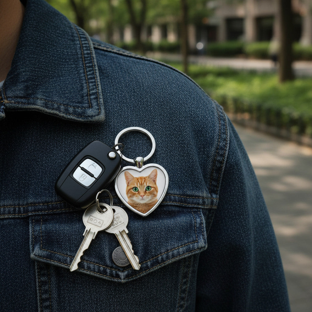 Personalised Heart Ashes Urn Keyring with Photo Text and Cremation Verse