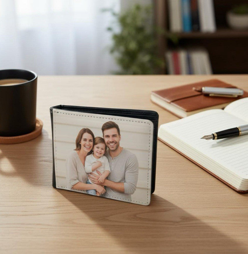 Personalised Mens Photo Wallet - Custom Faux Leather Gift For Him UK Made