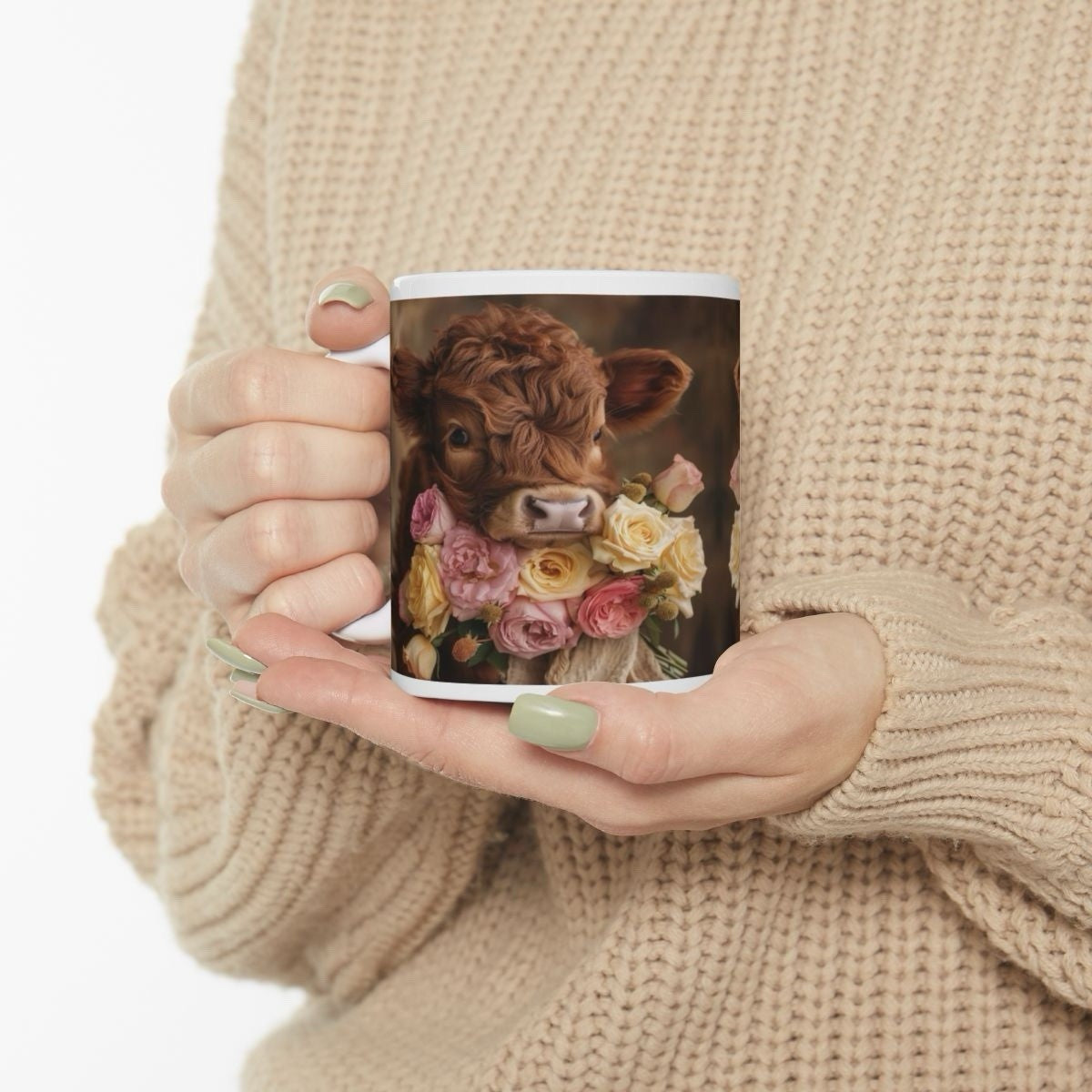 Highland Cow Floral Ceramic Mug - 11oz, Gift for Animal Lovers, Rustic