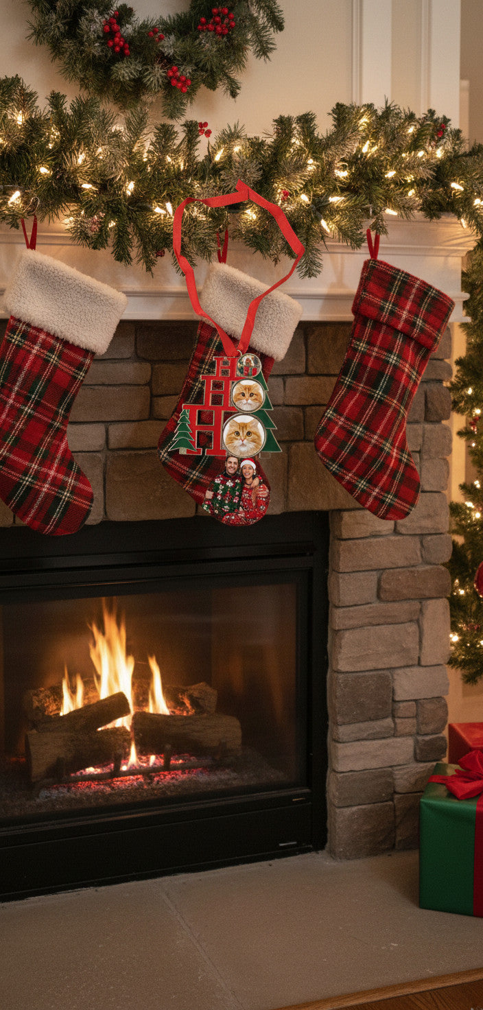 Personalised Ho Ho Ho Photo Christmas Tree Ornament - Custom 3 Photo Gift