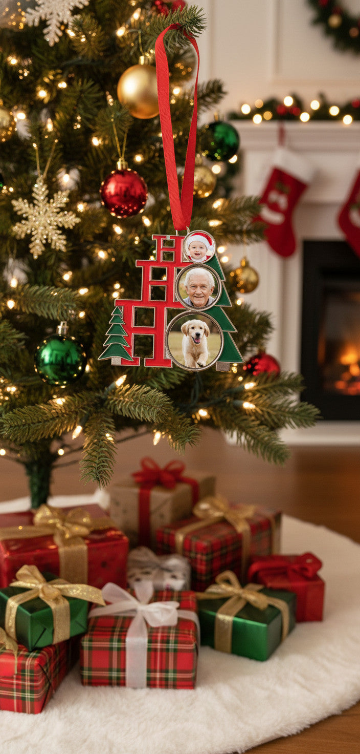 Personalised Ho Ho Ho Photo Christmas Tree Ornament - Custom 3 Photo Gift