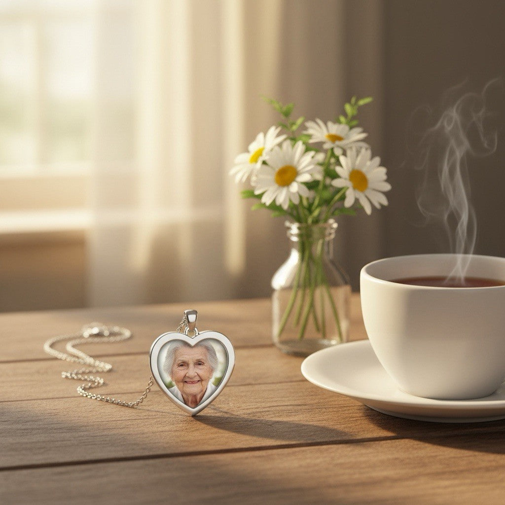 Personalised Photo Heart Ashes Necklace Cremation Memorial Jewellery Gift