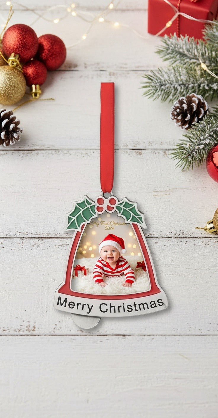 Personalised Christmas Bell Tree Ornament Custom Photo Xmas Decoration