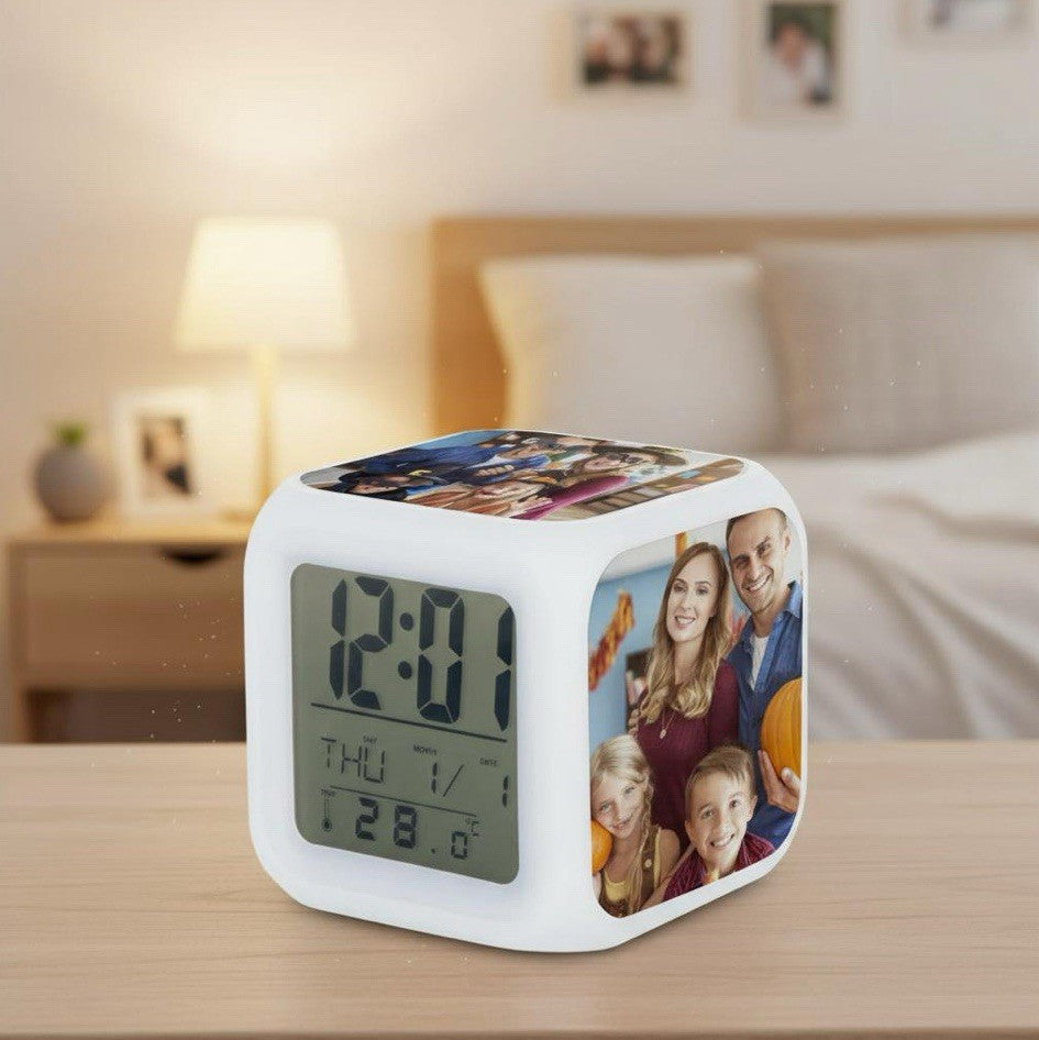 Personalised 3 Photo Inserts LED Alarm Clock with 7 Colour-Change LEDs