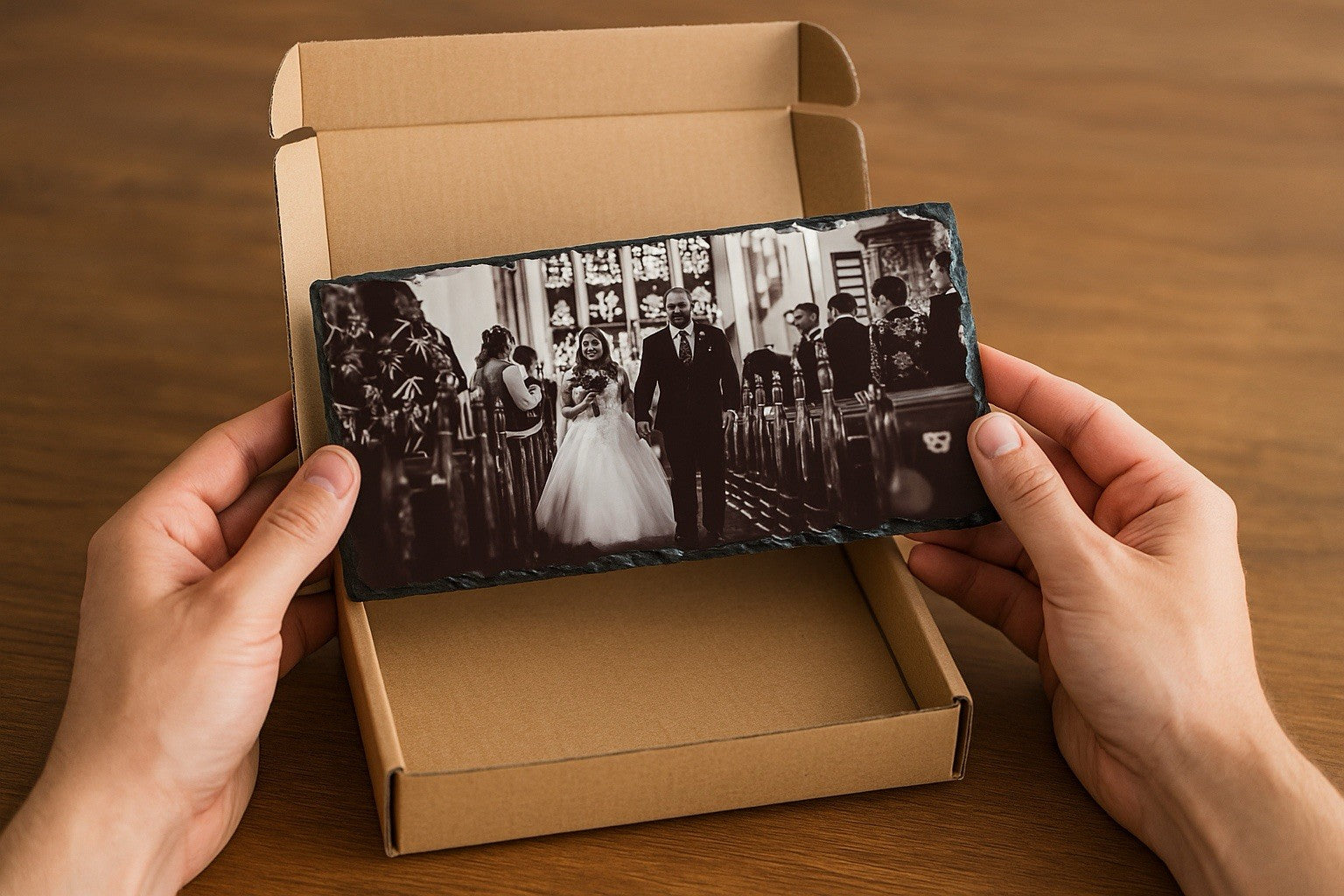 Personalised Heart Photo Slate 10x20cm Landscape Gift Frame for Occasions