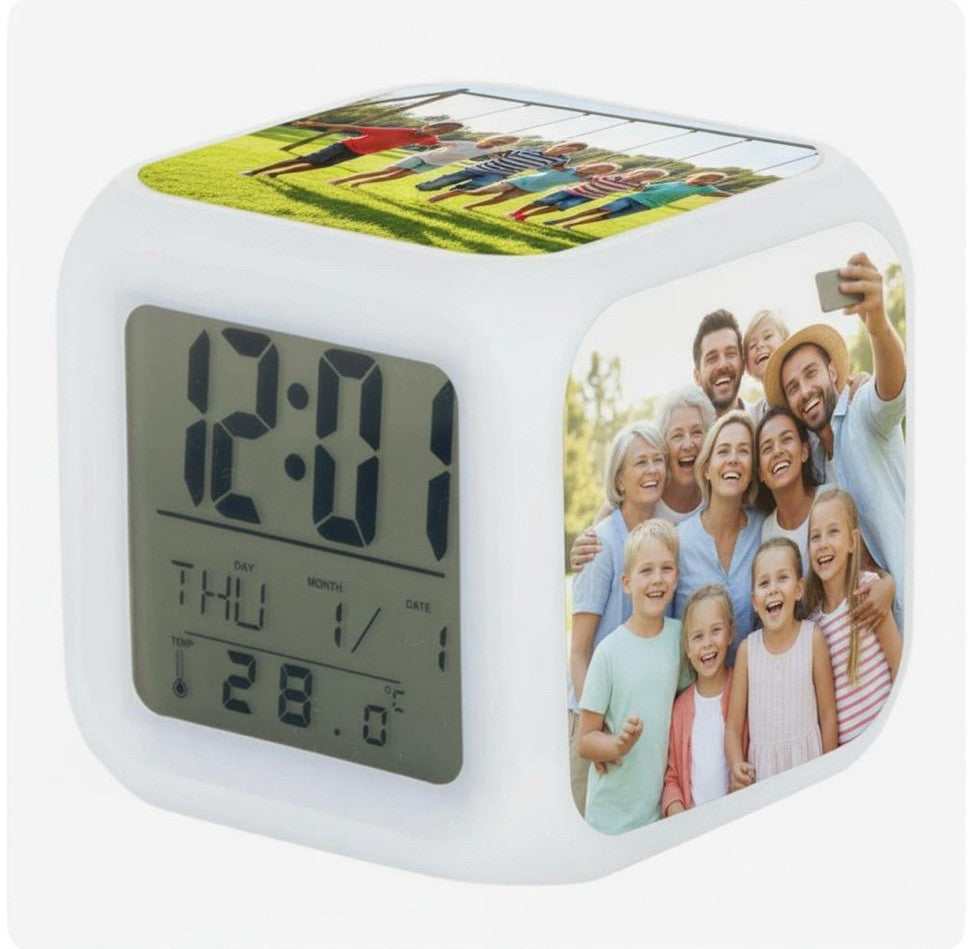 Personalised 3 Photo Inserts LED Alarm Clock with 7 Colour-Change LEDs