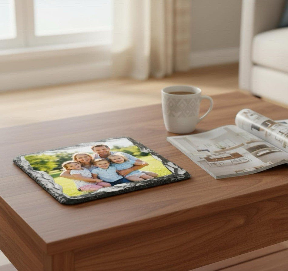 Personalised Slate Coaster 9cm Square | Photo & Text Gift, Handmade Stone