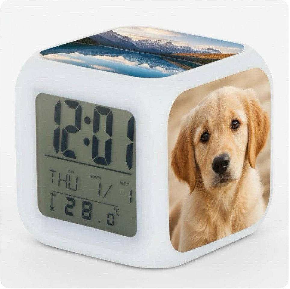 Personalised 3 Photo Inserts LED Alarm Clock with 7 Colour-Change LEDs