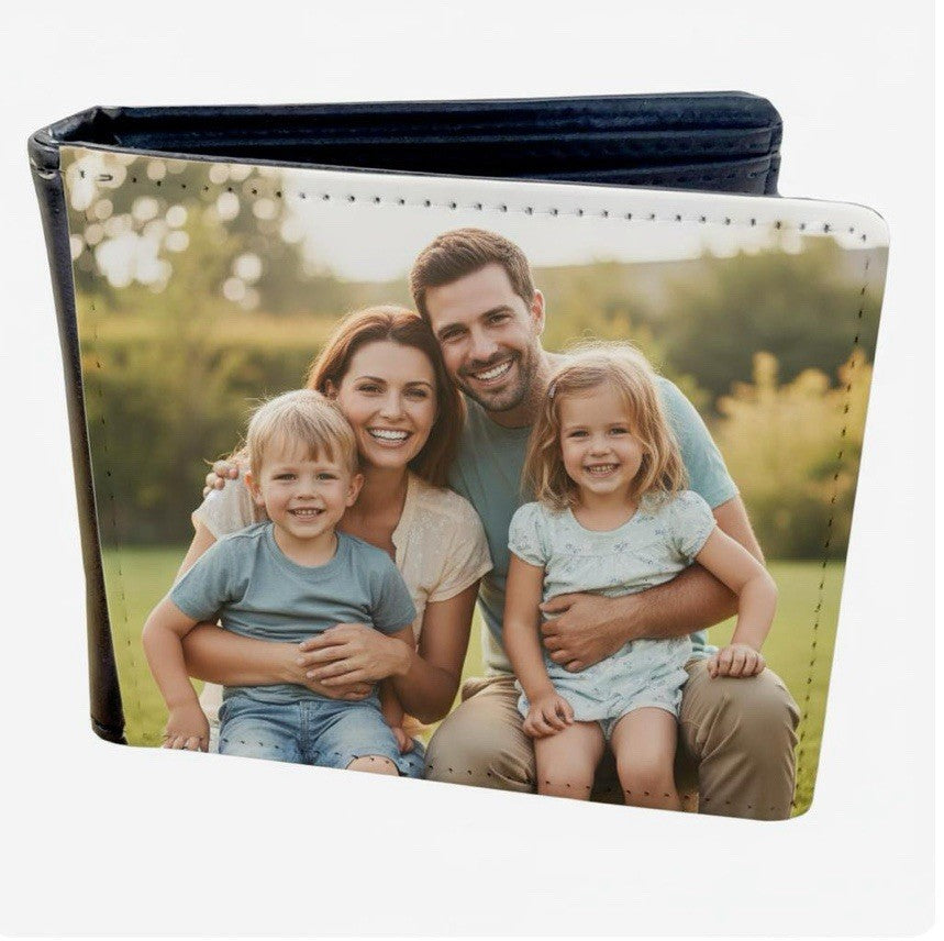 Personalised Mens Photo Wallet - Custom Faux Leather Gift For Him UK Made
