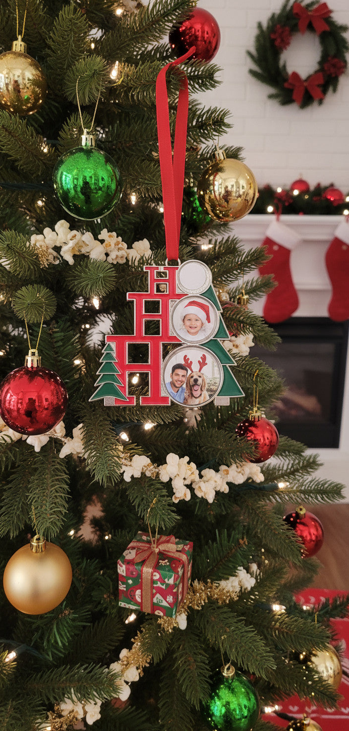 Personalised Ho Ho Ho Photo Christmas Tree Ornament - Custom 3 Photo Gift