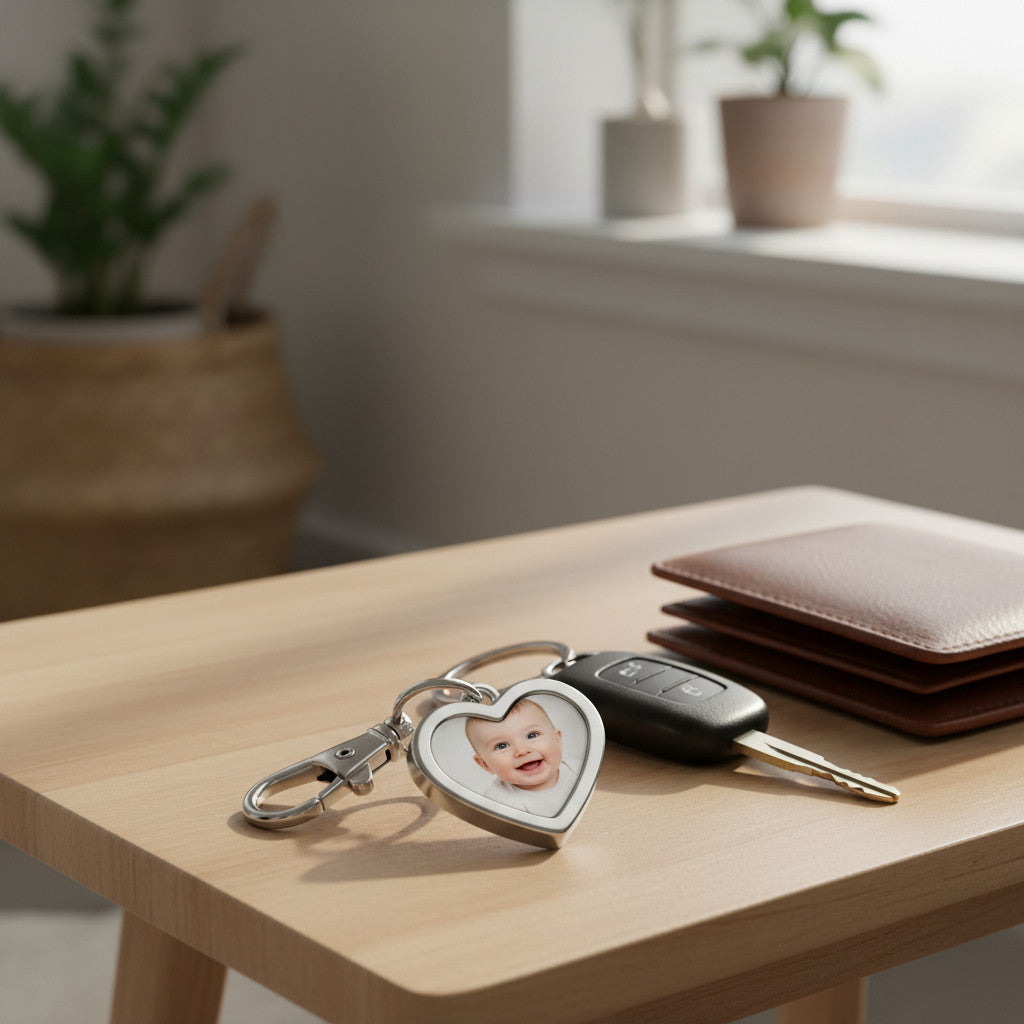 Personalised Heart Ashes Urn Keyring with Photo Text and Cremation Verse