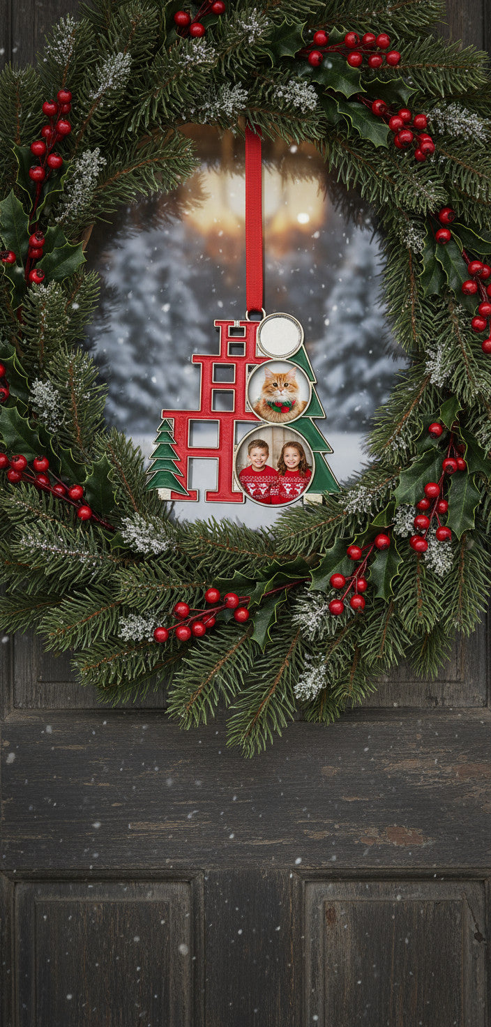 Personalised Ho Ho Ho Photo Christmas Tree Ornament - Custom 3 Photo Gift