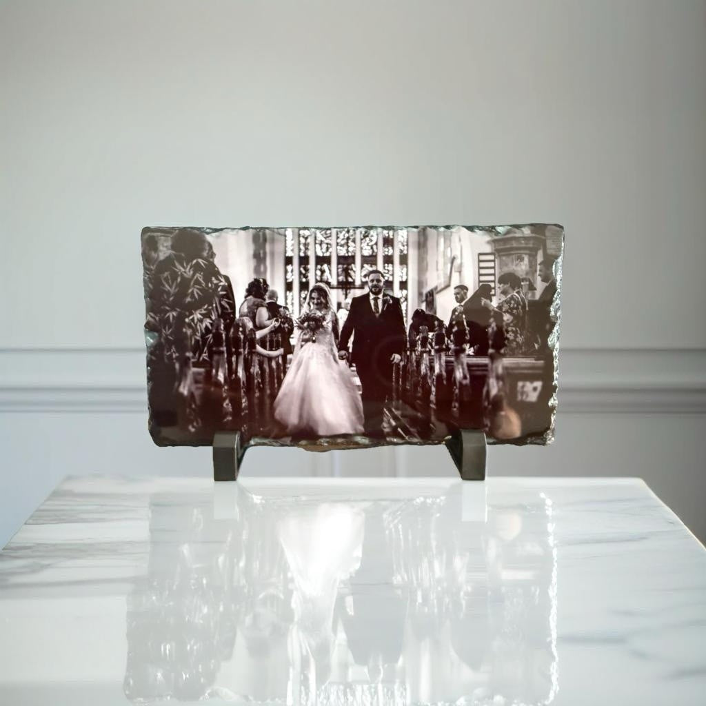 Personalised Heart Photo Slate 10x20cm Landscape Gift Frame for Occasions