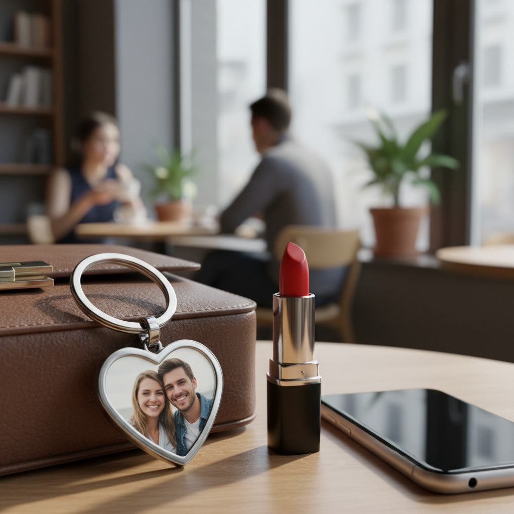 Personalised Heart Ashes Urn Keyring with Photo Text and Cremation Verse