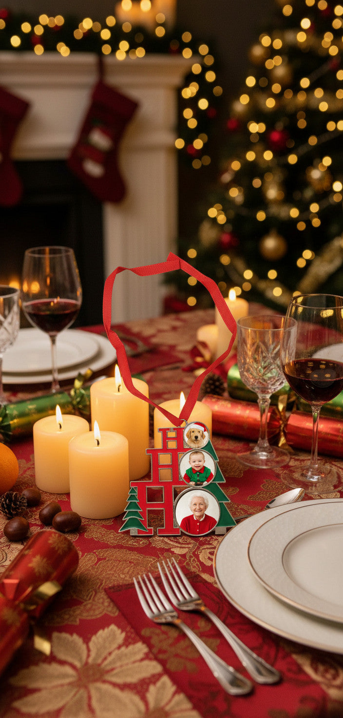 Personalised Ho Ho Ho Photo Christmas Tree Ornament - Custom 3 Photo Gift