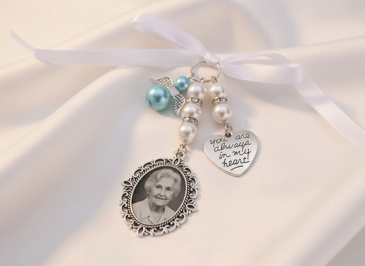 Personalised Wedding Bouquet Photo Charm Memorial Pendant Bridal Keepsake