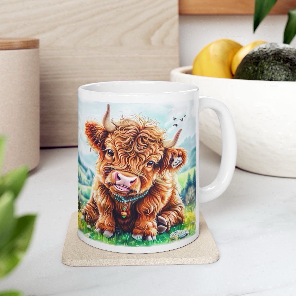 Highland Cow Mug - Animal Lover Gift, Ceramic Coffee Cup, Dishwasher Safe