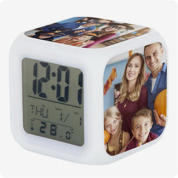 Personalised 3 Photo Inserts LED Alarm Clock with 7 Colour-Change LEDs
