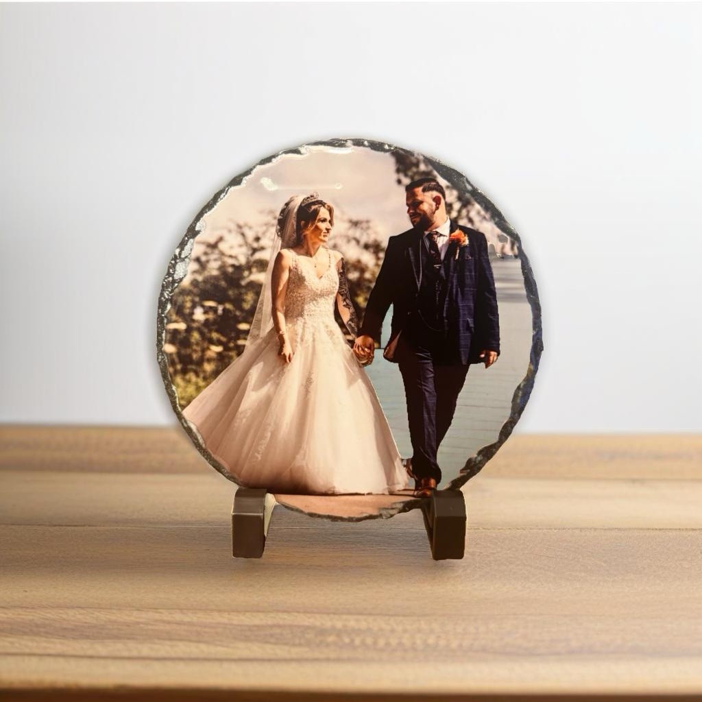 Personalised Circle Photo Slate - Custom Landscape Photo Frame 15cm UK
