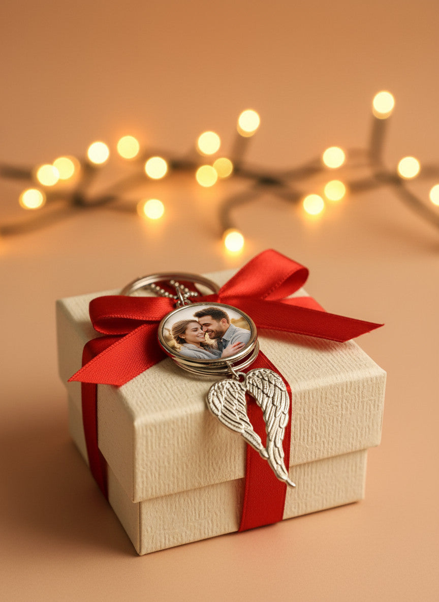 Personalised Angel Wings Photo Keyring Memorial Custom Picture Keepsake