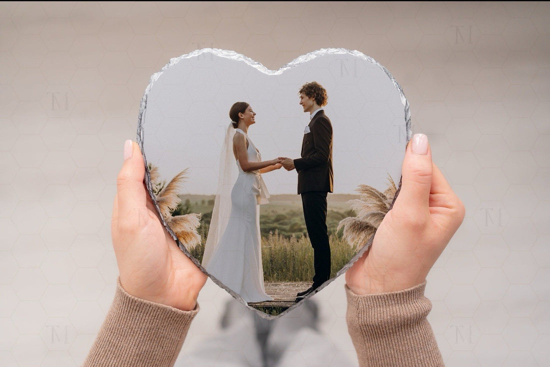 Personalised Heart Photo Slate Gift – Your Picture on Natural Stone with Stand