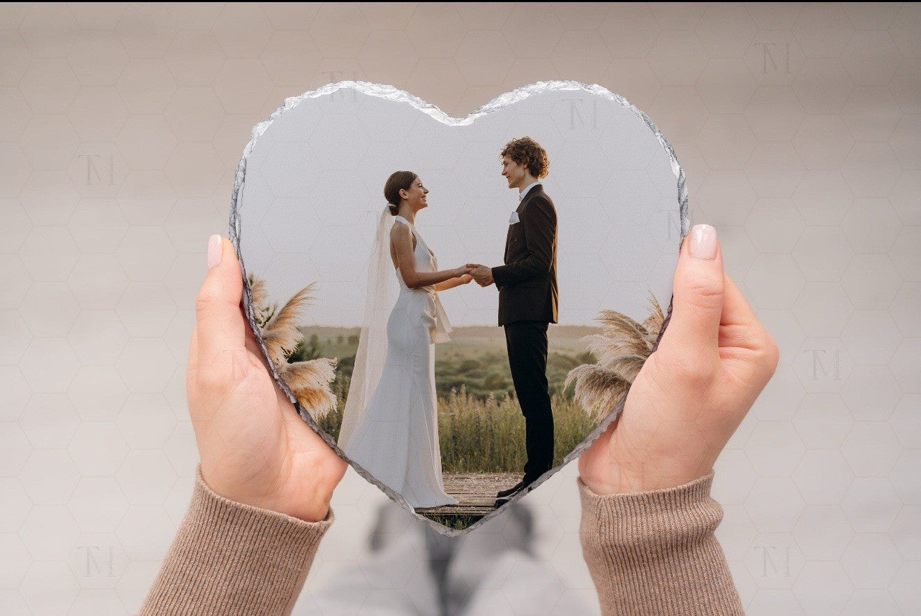 Personalised Heart Photo Slate Gift – Your Picture on Natural Stone with Stand