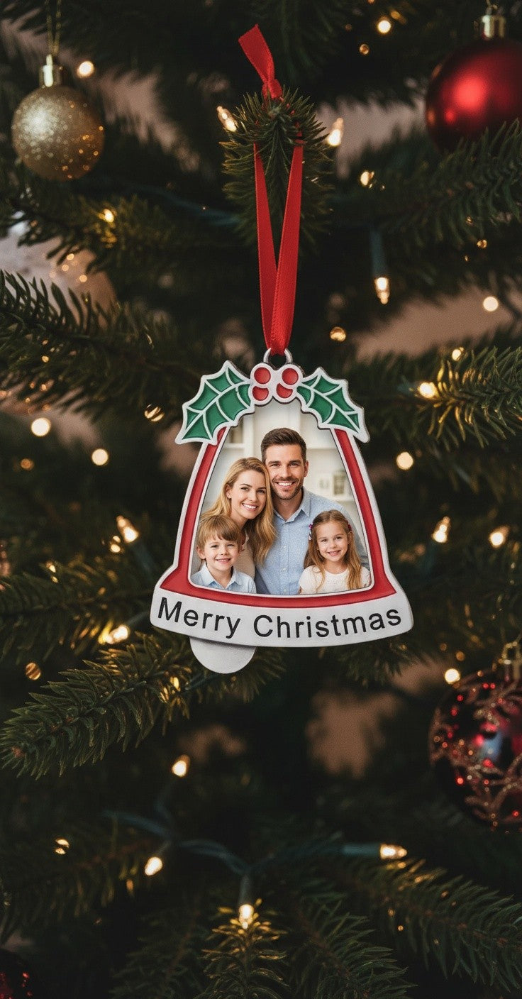 Personalised Christmas Bell Tree Ornament Custom Photo Xmas Decoration