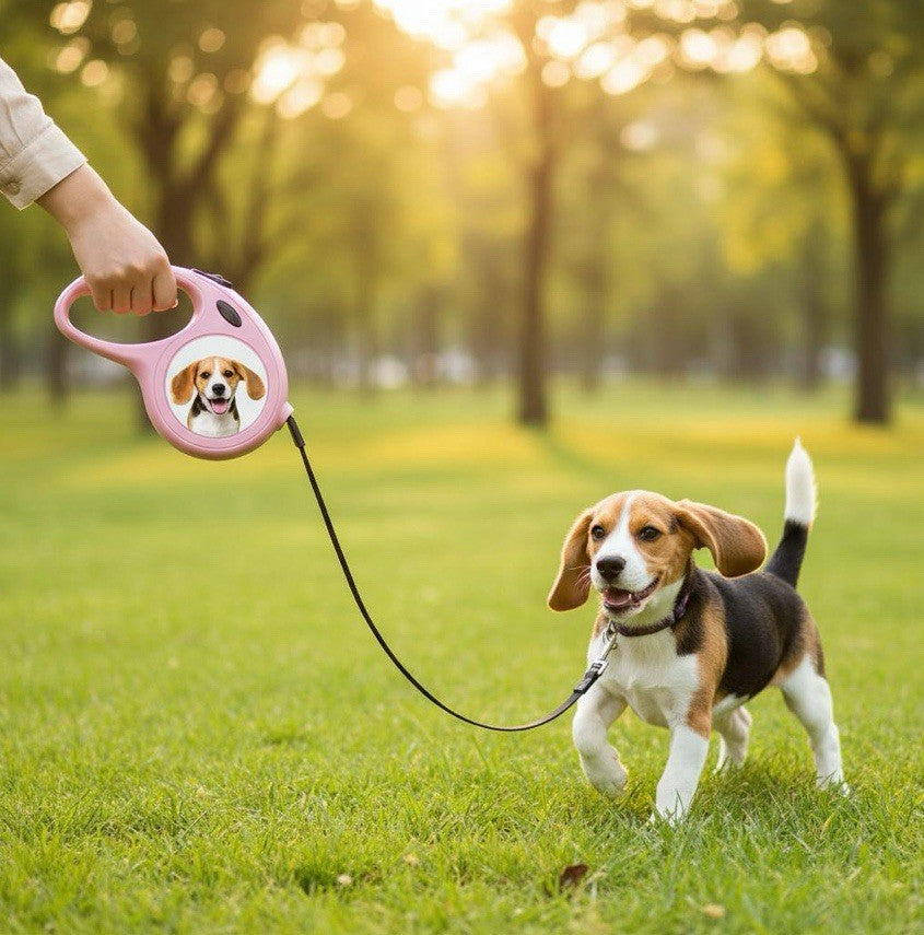 Personalised Retractable Dog Lead 5m - Custom Photo & Name, Dual Print
