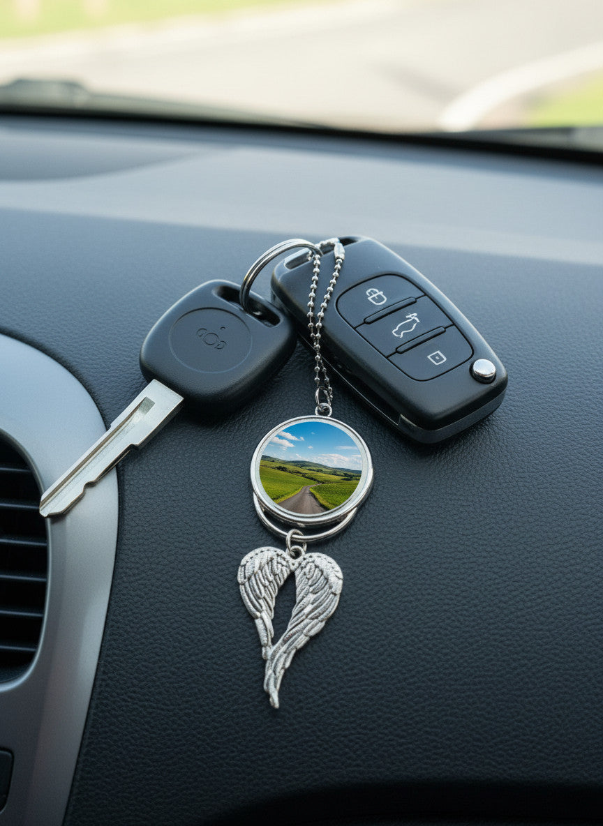 Personalised Angel Wings Photo Keyring Memorial Custom Picture Keepsake