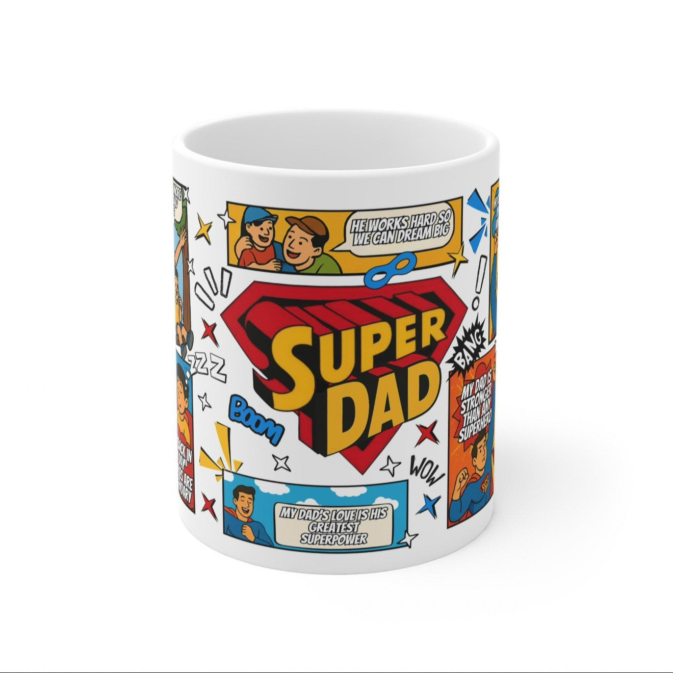 Funny Super Dad Mug – Father's Day Gift, Ceramic Coffee Cup, UK Made Gift