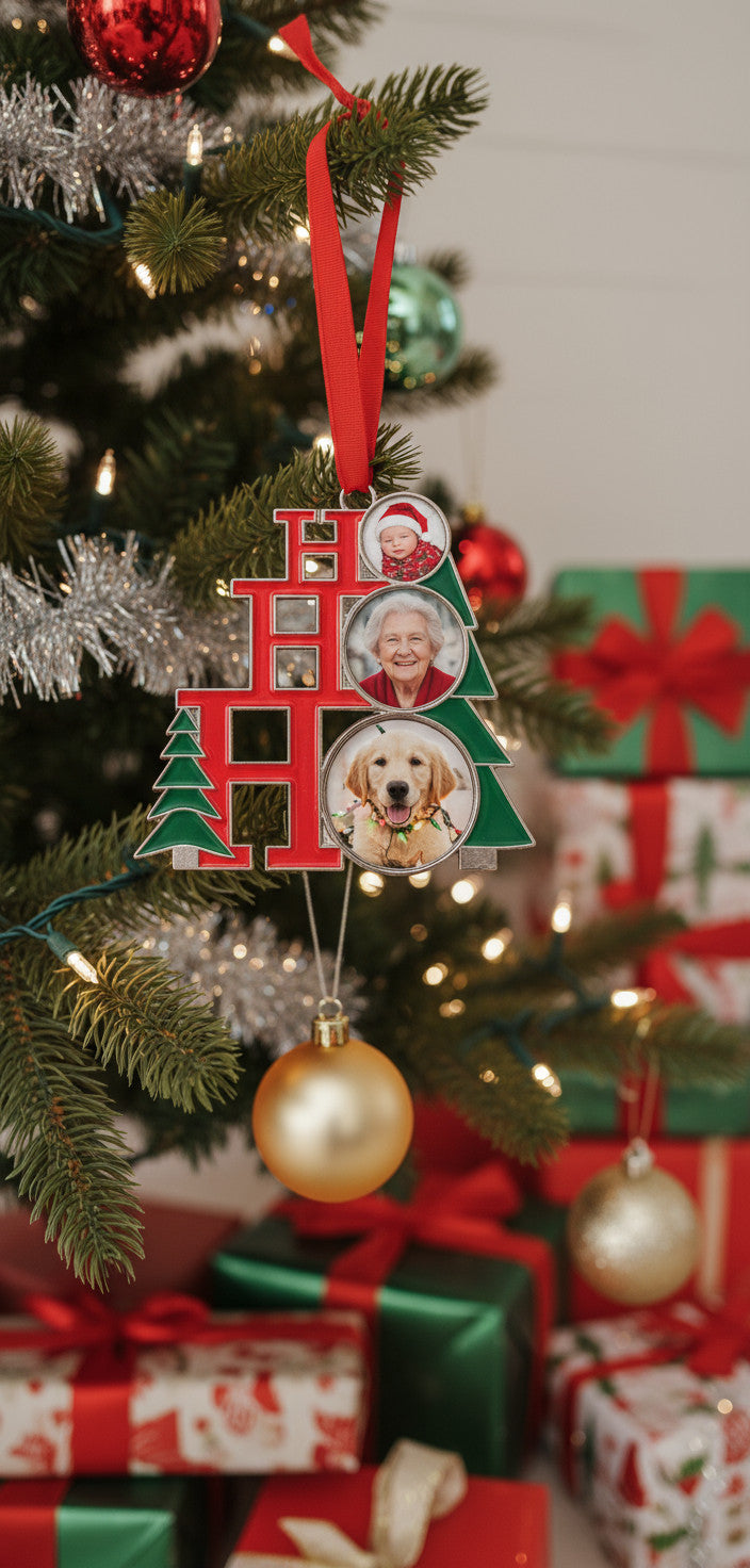 Personalised Ho Ho Ho Photo Christmas Tree Ornament - Custom 3 Photo Gift