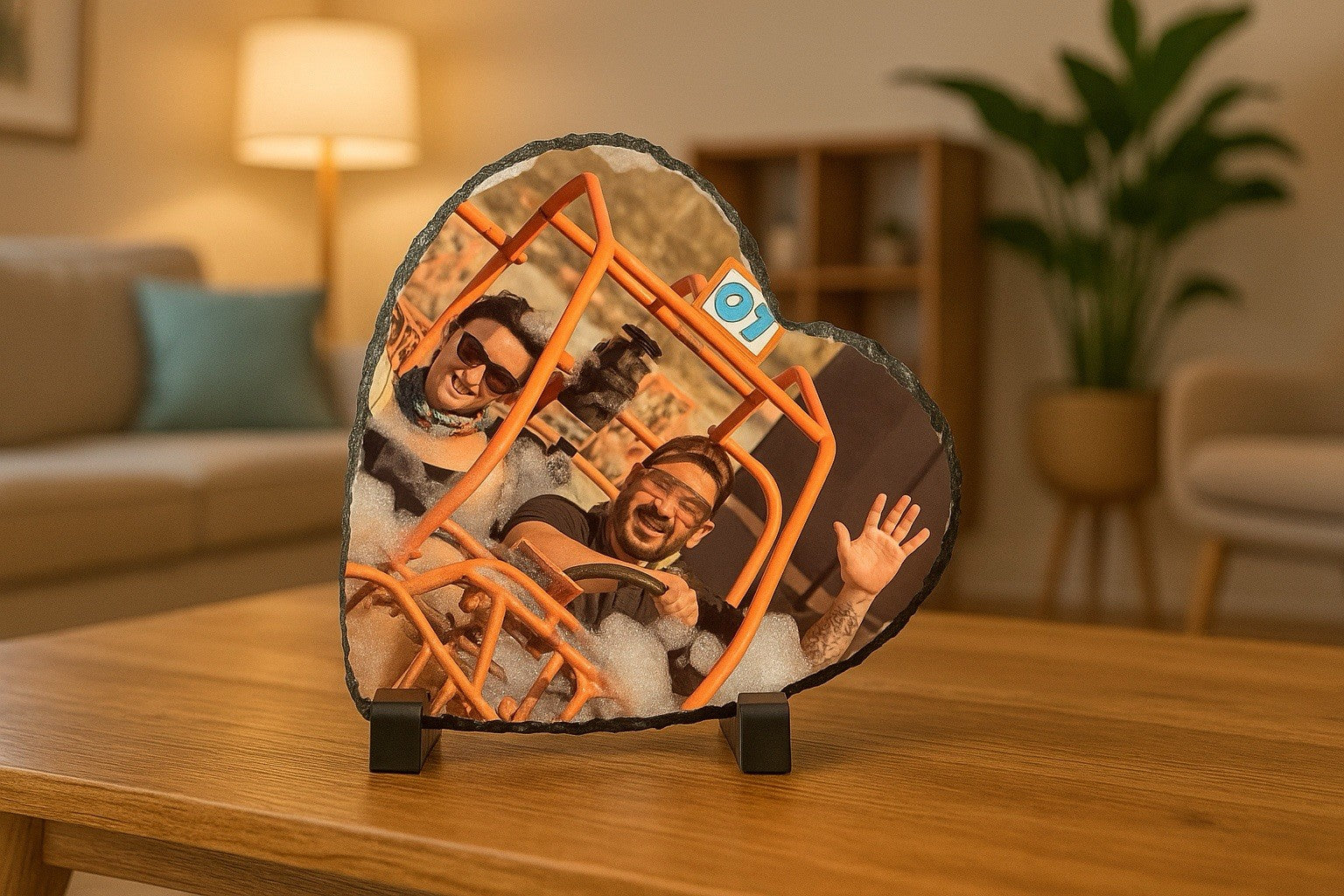 Personalised Heart Photo Slate Gift – Your Picture on Natural Stone with Stand