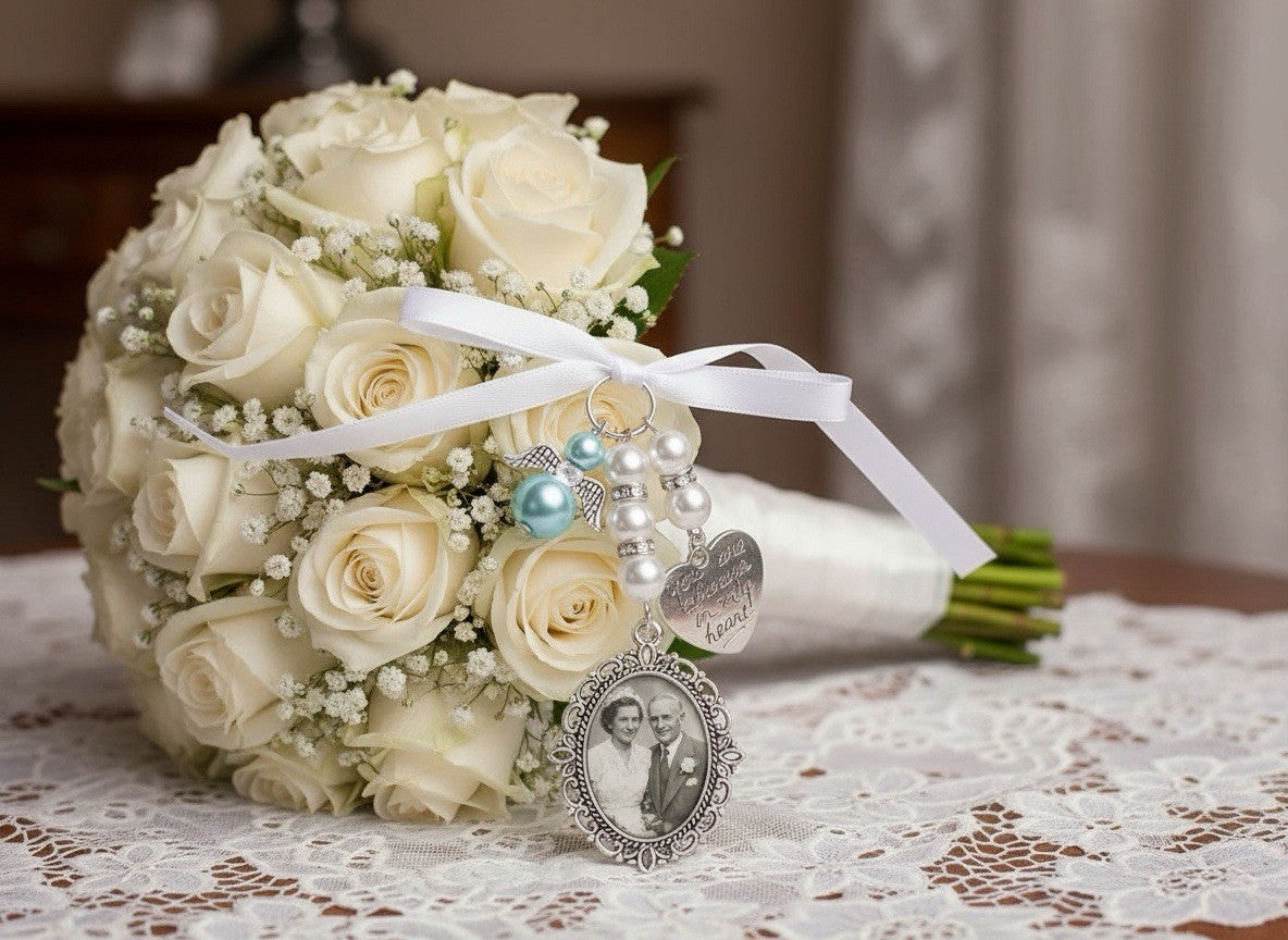 Personalised Wedding Bouquet Photo Charm Memorial Pendant Bridal Keepsake