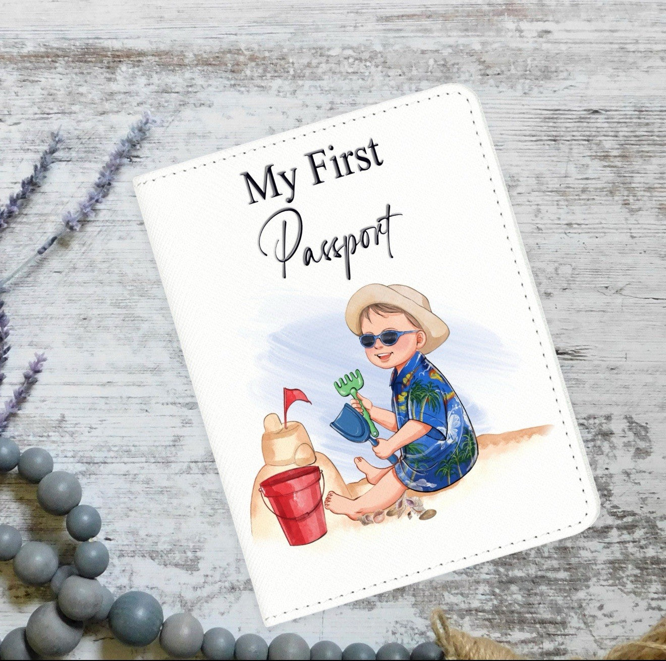 Baby Boy's First Passport Holder - Personalised Faux Leather Cover, White