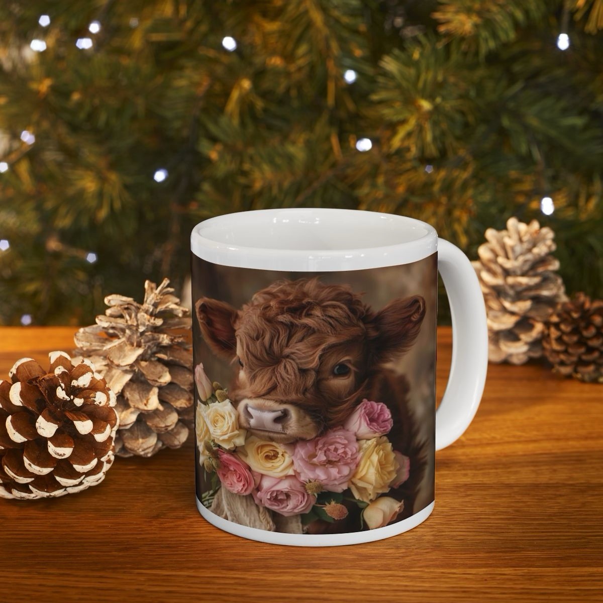Highland Cow Floral Ceramic Mug - 11oz, Gift for Animal Lovers, Rustic