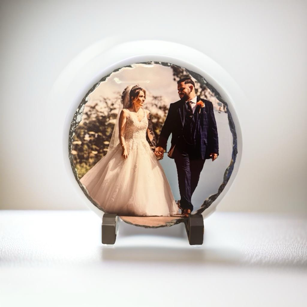 Personalised Circle Photo Slate - Custom Landscape Photo Frame 15cm UK