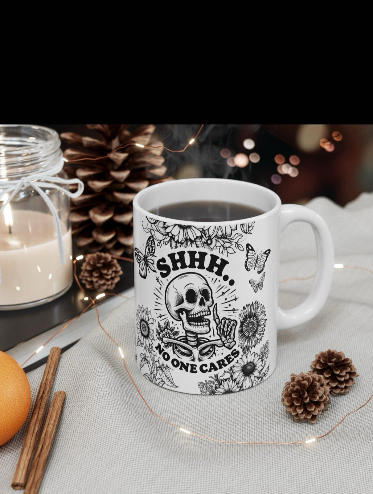 Funny Skeleton Mug - Gothic Halloween Coffee Mug, Dishwasher Safe Ceramic