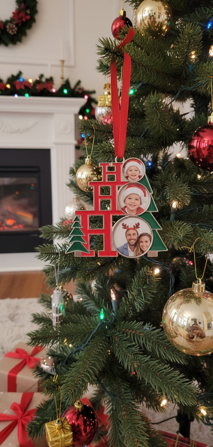 Personalised Ho Ho Ho Photo Christmas Tree Ornament - Custom 3 Photo Gift
