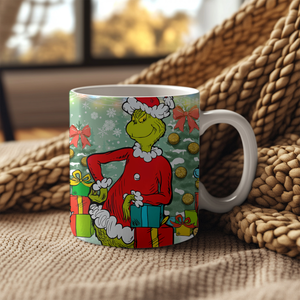 Grumpy Green Christmas Character Mug