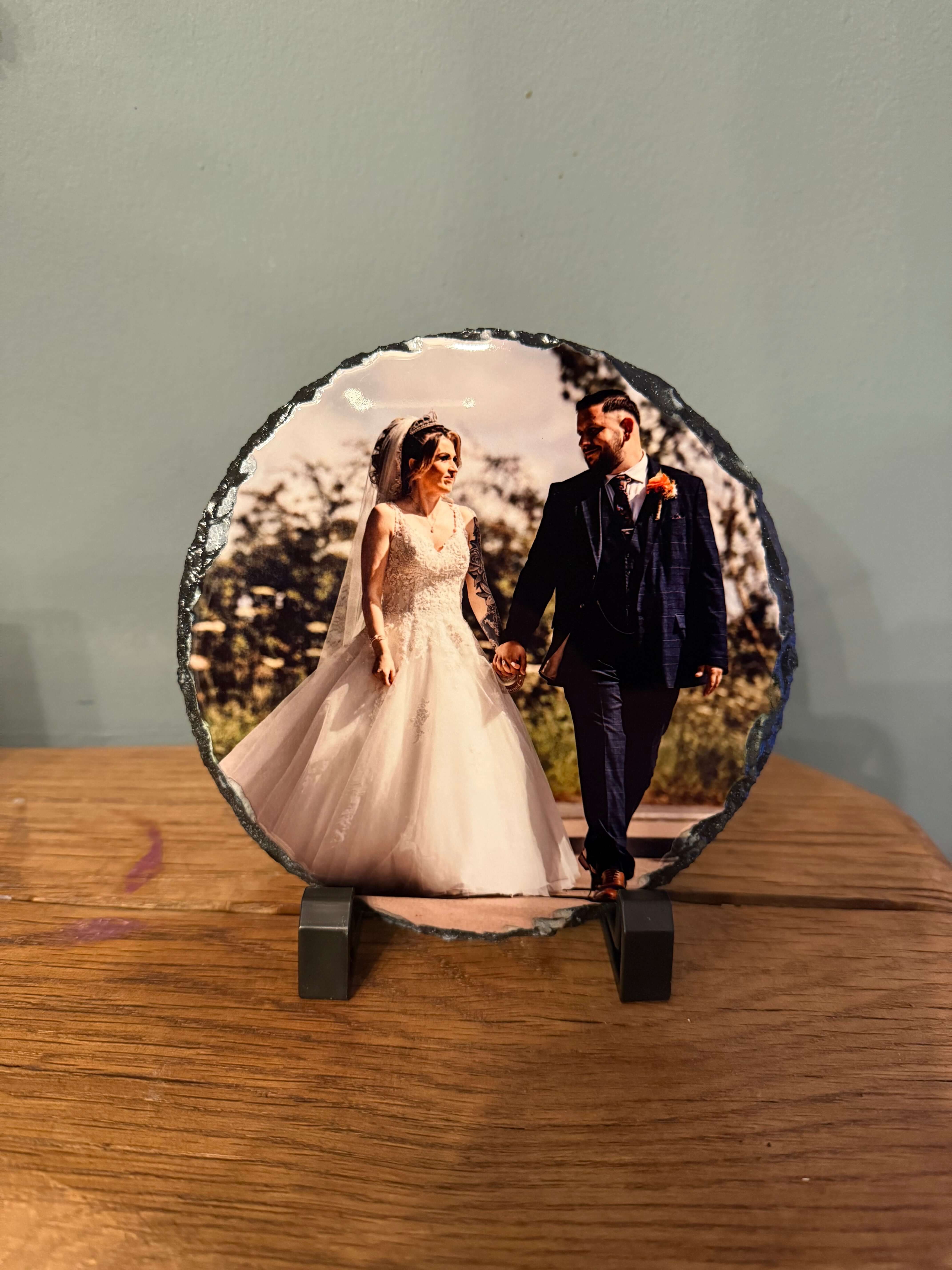 Personalised Round Photo Slate – 16x16cm Custom Rock Gift for All Occasions