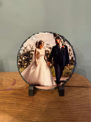 Personalised Round Photo Slate – 16x16cm Custom Rock Gift for All Occasions