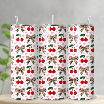 Cherry Bow Valentine 20oz Travel Tumbler Mug – Cute Romantic Gift