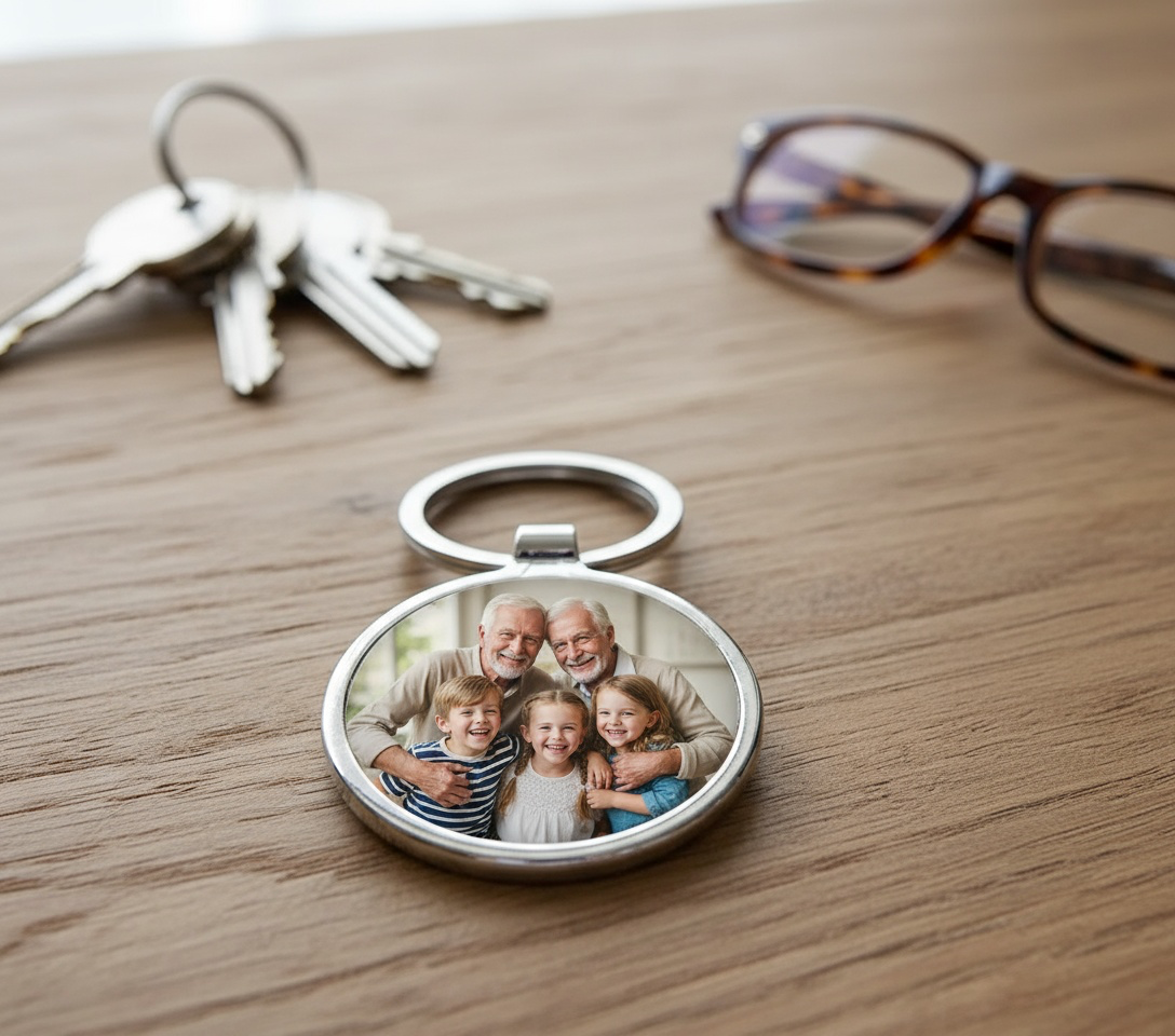 Personalised Photo Keyring Custom Round Metal Silver Gift UK Keepsake Gift