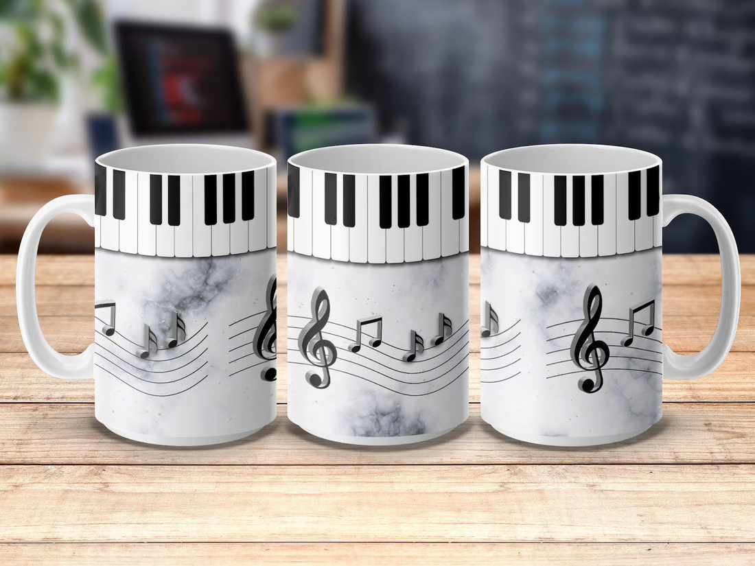 UK Made Piano Keyboard Music Notes Coffee Mug - Dishwasher & Microwave Safe