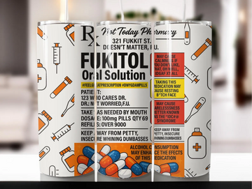 Funny Pharmacy Label 20oz Travel Mug - Coffee Flask: Hot or Cold Drinks