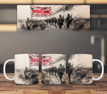 11oz Ceramic Mug Soldiers and Union Flag - British Pride Gift, Microwave