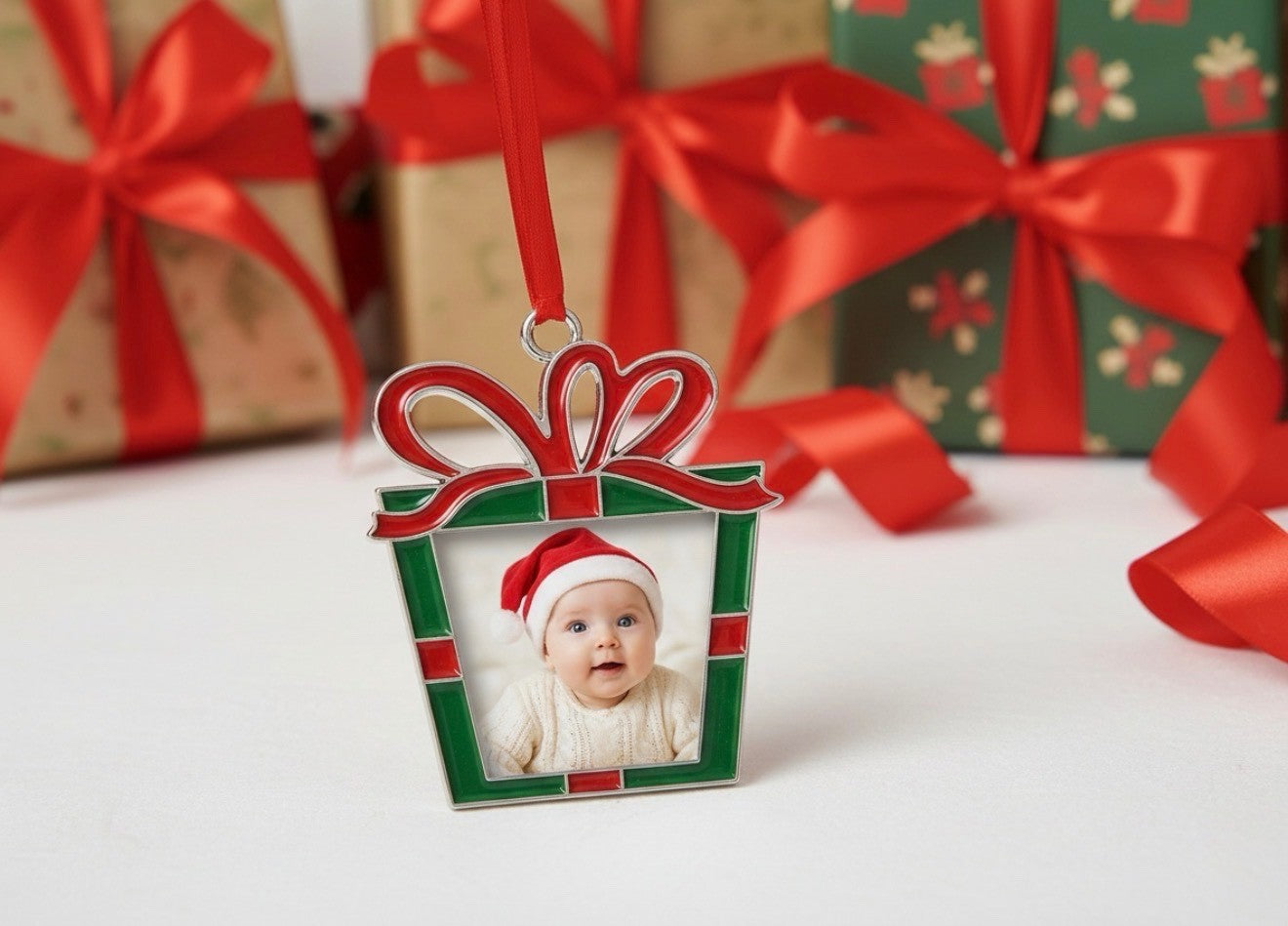Personalised Photo Christmas Bauble Gift Box Ornament, Red-Green Keepsake