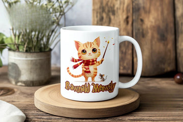 Funny Cat Potter Mug - Rawnald Meowsly Cat Wizard Coffee Cup for Cat Lovers