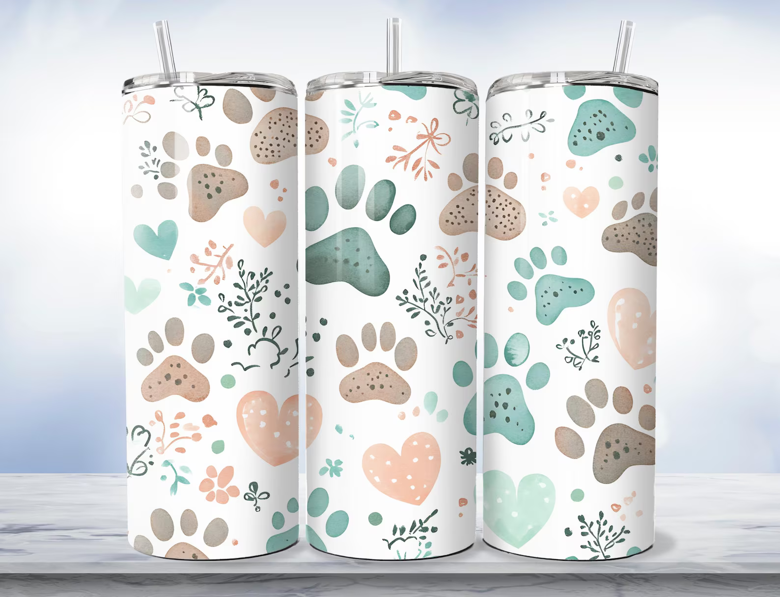 Dog Paw 20oz Travel Tumbler Mug – Insulated Hot & Cold – Dog Lover Gift