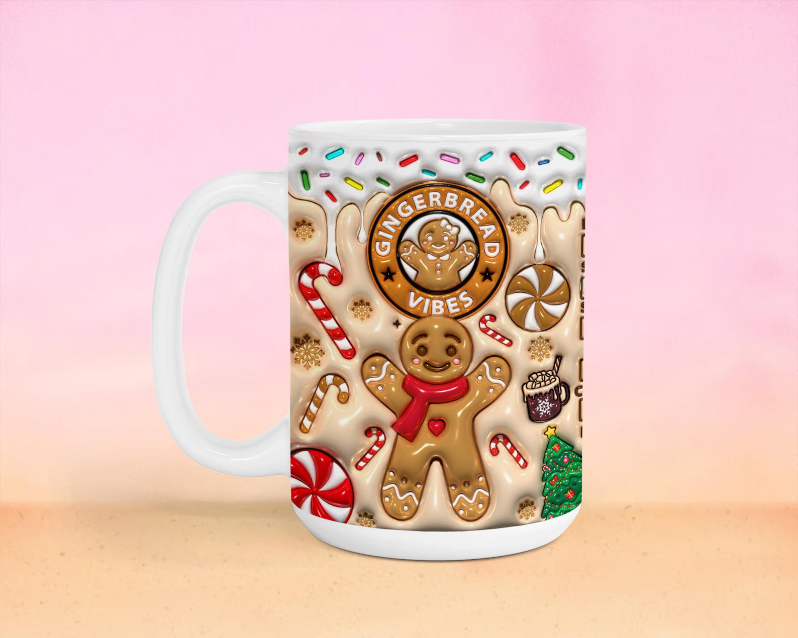 Gingbread Coffee Vibes Christmas Mug - 11oz Ceramic Cup for Holiday Season